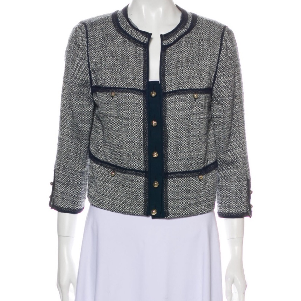 NWT Magaschoni Women’s Tweed jacket / blazer Blue w/ Gold buttons size 8